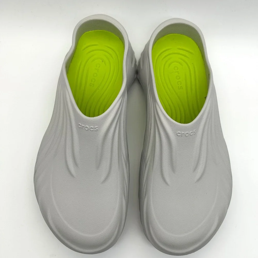Crocs Echo Wave Clogs Mens 11 Atmosphere Grey Lime Slip On Shoes Slides Sandals